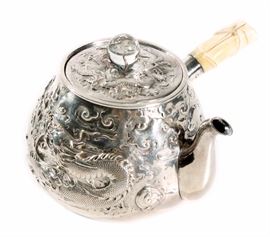 Chinese Silver Teapot with Ivory Handle