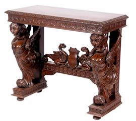 Griffin Carved Mahogany Console Table