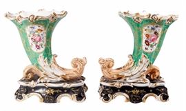 Pair of French Porcelain Cornucopias