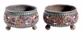 Pair of Russian Enamel Salt Cellars