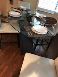 Contemporary Glass Top/Wood base Dining Table with 4 Leather Chairs ==>$700