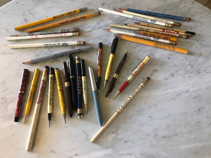 Vintage pens & pencils (some with local advertising)