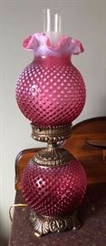 Vintage Cranberry Glass Gone With The Wind Lamp
