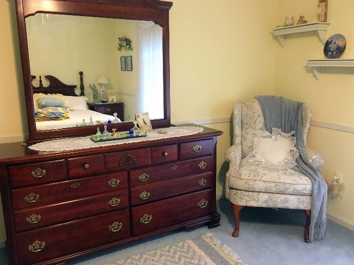 Mahogany Dresser and Upholstered chair