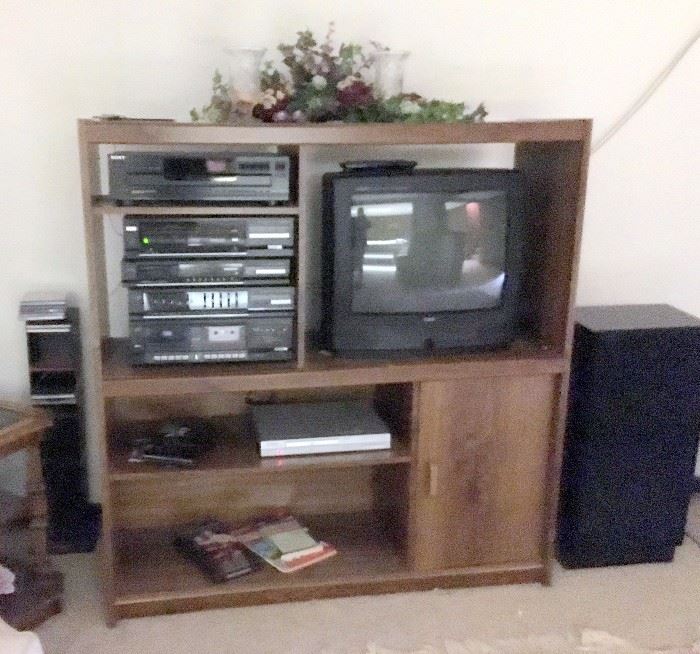 TV stand, stereo equipment and tv
