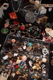 Lots of vintage costume jewelry, some sterling pieces including a Tiffany sterling bracelet