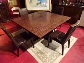 SQUARE ONYX TOP DINING TABLE WITH 4 ITALIAN LEATHER CHAIRS