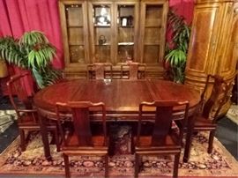 7 PC CHINESE ROSEWOOD DINING TABLE WITH 6 CHAIRS