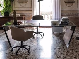 CATTELAN VEGA POLISHED STEEL DESK WITH RETURN