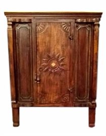 CARVED WOOD SINGLE CABINET WITH SUNBURST DESIGN