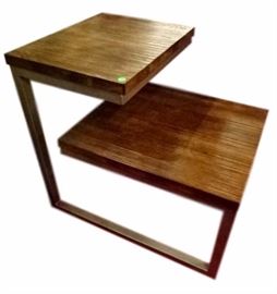 PAIR WOOD AND STEEL TABLES