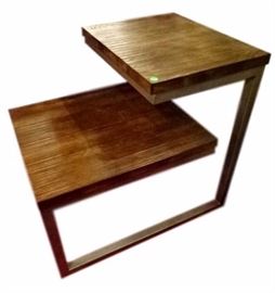 PAIR WOOD AND STEEL TABLES