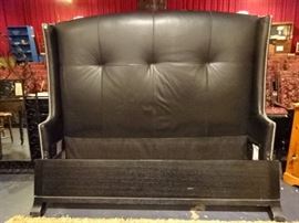QUEEN SIZE BLACK LEATHER BED WITH NAILHEAD TRIM BY VANGUARD FURNITURE MODERNISM COLLECTION