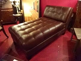 BROWN LEATHER MODERN TUFTED CHAISE