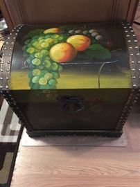 Hand painted small chest -- can hold cards and paper products, various collections, handles on either side 