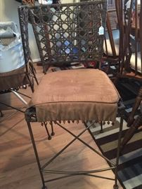Wrought iron and wicker chair at stools (2) with beautiful cushions