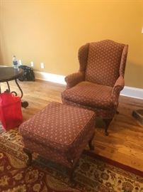 #2	Red W/blue dots Wingback Chair w/ottoman As Is 	 $75.00 	