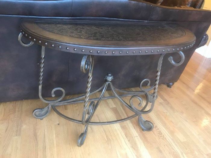 #4	sofa table Metal w/leather top  48x18x33	 $175.00 	