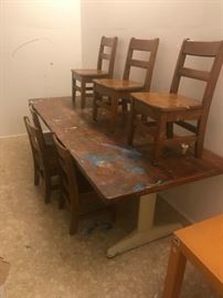 #56	Preschool Table w/wood top/Metal Legs  w/6 chairs   72x30x22	 $100.00 	