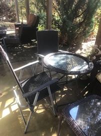 #85	Round Plastic wicker folding dining  table w/2 chairs 28x27	 $75.00 	