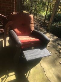 #88	(2) Plastic Wicker Arm Recliner Chairs w/cushions outside 1 As is $40 $75 other		