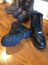 #101	Motor cycle black boots women size 8 with zipper on side lace up front like new	 $65.00 	