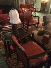 Orange leather side arm chairs (total of 3)