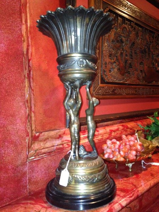 One of two Art Deco bronze urns