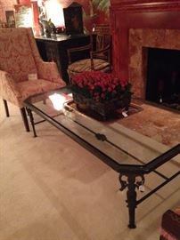 Handsome antique brass & glass coffee table