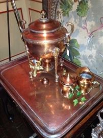 Copper samovar set complete with tray