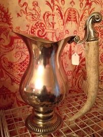  Pewter pitcher with horn handle