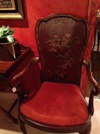 Stunning hand-painted and hand-carved side arm chair