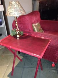 Red-painted bamboo TV tray