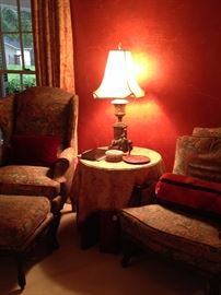 Upholstered chairs (one with an ottoman)