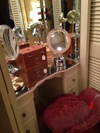 Magnifying mirrors; vanity stool