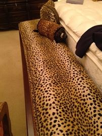 Extra long leopard fabric bed bench
