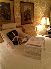 Wonderful king bed; white wicker bed tray