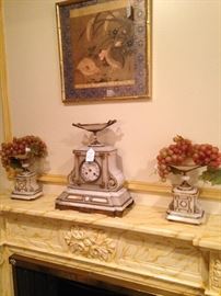 Marble mantle clock and compote set