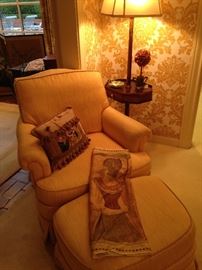 Very comfortable bedroom chair with ottoman; side table lamp