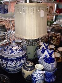 Some of the varied blue & white selections including the crystal trimmed lamp