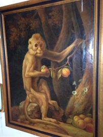 Framed art - monkey picking peaches