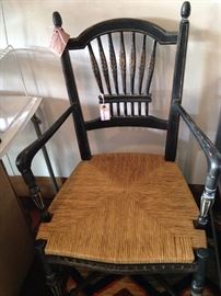 One of six extra fine rush-seat dining chairs (two host; four without arms)