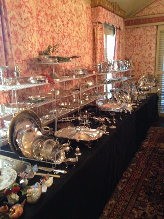 Huge assortment of silver plate & sterling serving pieces