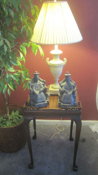 Other Superior Furniture end table with lamp and pair of Asian figures