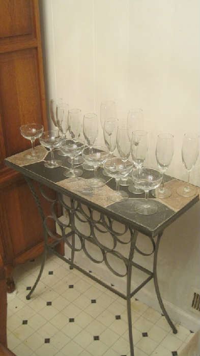 Wine rack table with champagne  glasses
