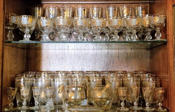 Libbey gold leaf frosted glassware / barware 