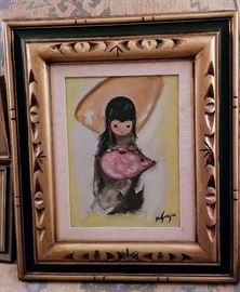 Framed Degrazia 1967 Little Navajo Girl Holding Piggy Bank Painting