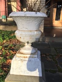 1 of a pair of large cast iron Victorian urns