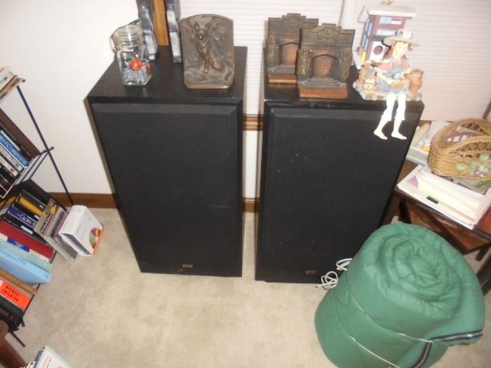 Vintage speakers and heavy metal bookends