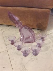 Lavender crystal decanter with matching glasses